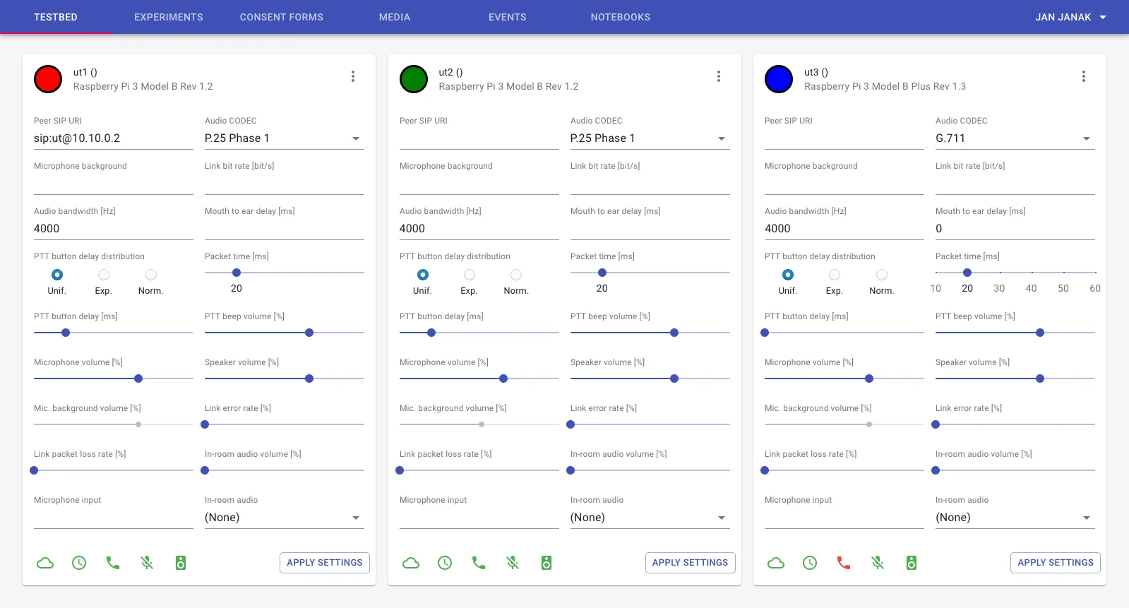 Testbed user interface
